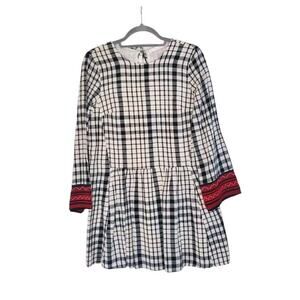 Zara Trafaluc Plaid Embroidered Drop Waist Super Cute Mini Dress, Size Small